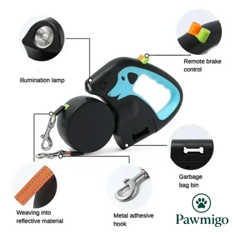 Pawmigo DualDog™ Retractable Leash — Walk 2 Dogs, No Tangles, With LED