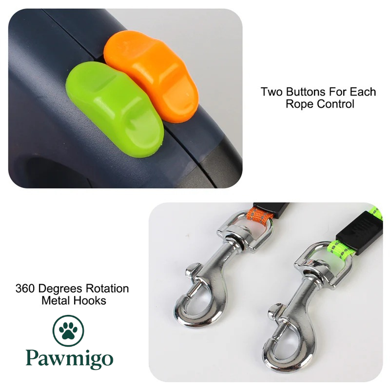 Pawmigo DualDog™ Retractable Leash — Walk 2 Dogs, No Tangles, With LED